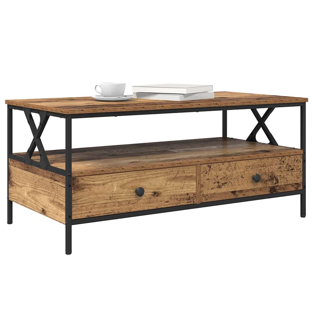 vidaXL Τραπεζάκι σαλονιού with Drawer Παλαιό ξύλο 100 x 51 x 45 cm