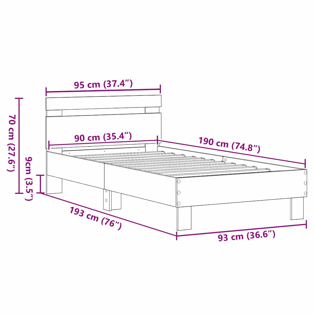 vidaXL Σκελετός Κρεβατιού με κεφαλάρι Artisan Oak 193 x 95 x 88 εκ