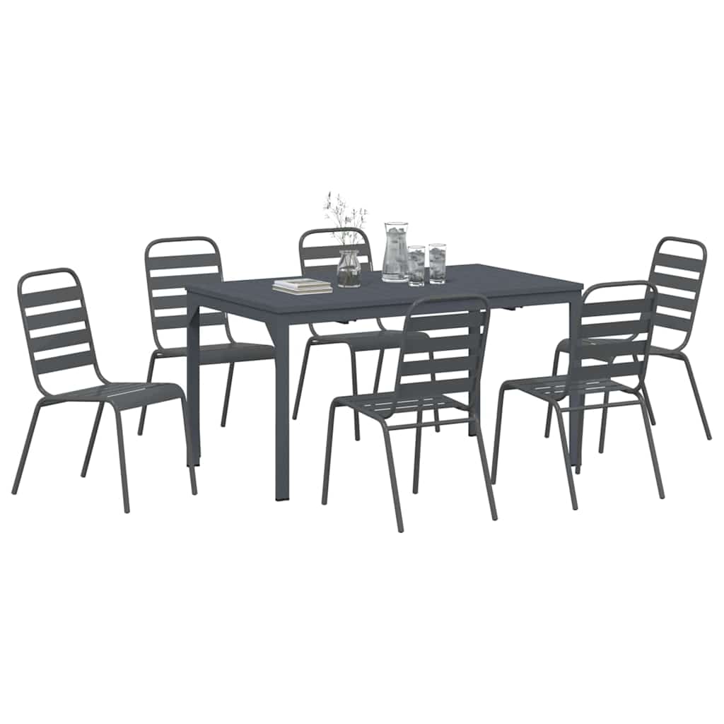 vidaXL Σέτ φαγητού για κήπο 7 pcs Ανθρακί Ατσάλι με Πούδρα