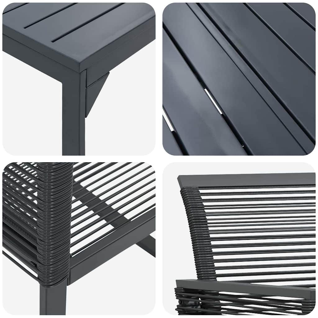 vidaXL Σετ Τραπεζαρίας Κήπου 9 pcs Μαύρο Μεγάλο Μέταλλο & Σχοινί