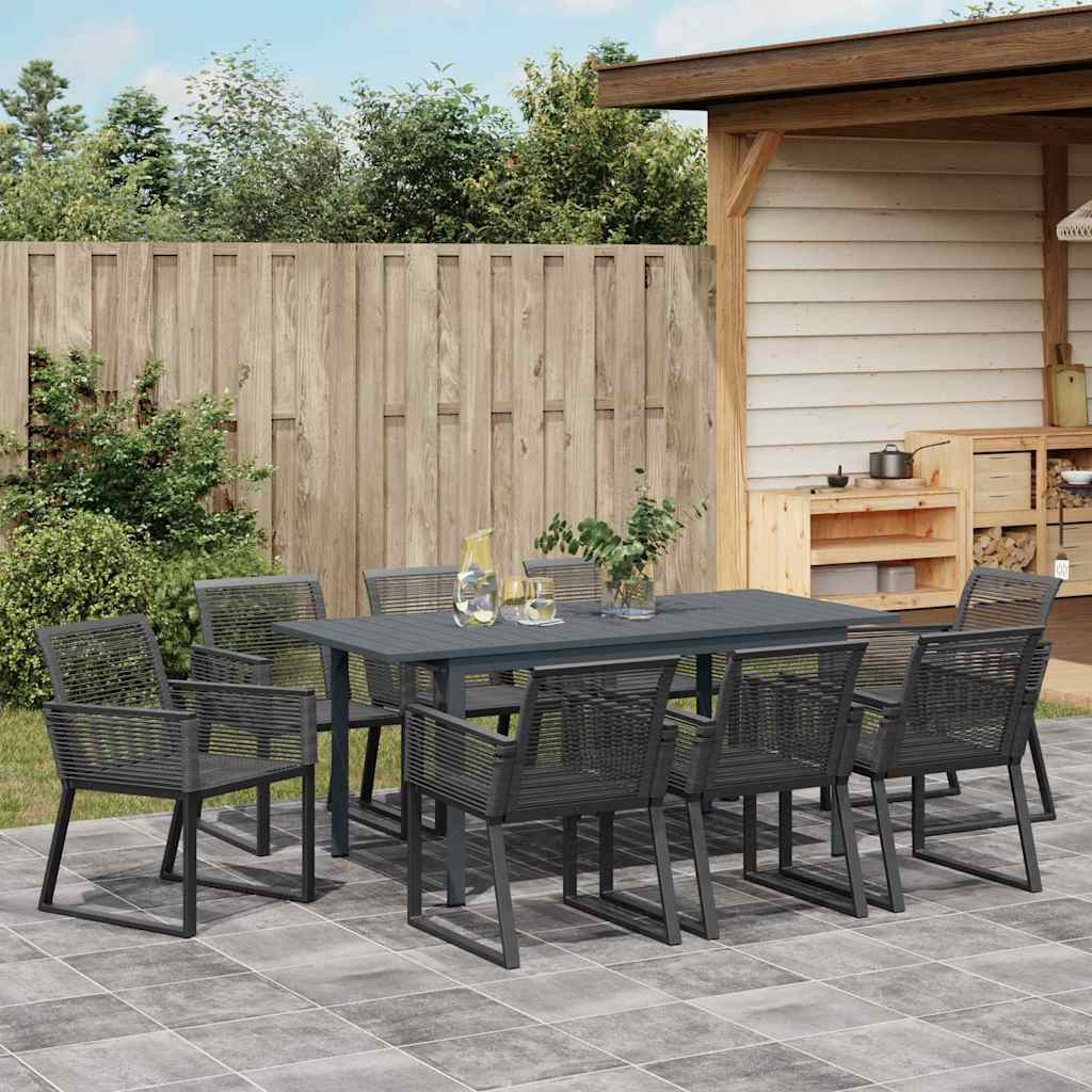 vidaXL Σετ Τραπεζαρίας Κήπου 9 pcs Μαύρο Μεγάλο Μέταλλο & Σχοινί