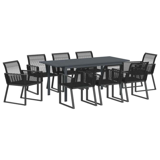 vidaXL Σετ Τραπεζαρίας Κήπου 9 pcs Μαύρο Μεγάλο Μέταλλο & Σχοινί