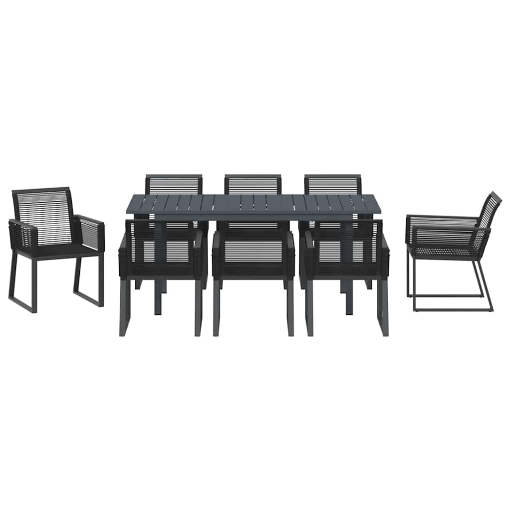 vidaXL Σετ Τραπεζαρίας Κήπου 9 pcs Μαύρο Μεγάλο Μέταλλο & Σχοινί