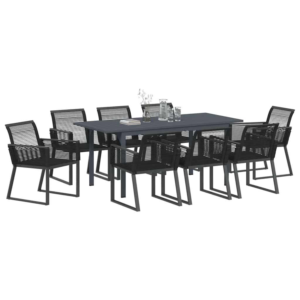 vidaXL Σετ Τραπεζαρίας Κήπου 9 pcs Μαύρο Μεγάλο Μέταλλο & Σχοινί
