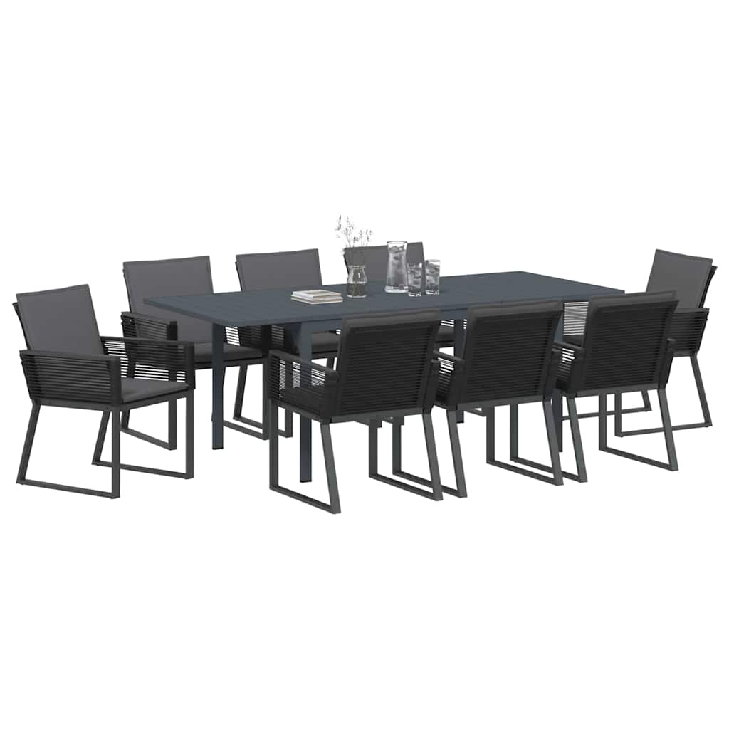 vidaXL Σέτ φαγητού για κήπο 9 pcs Μαύρο Πολυ ράταν