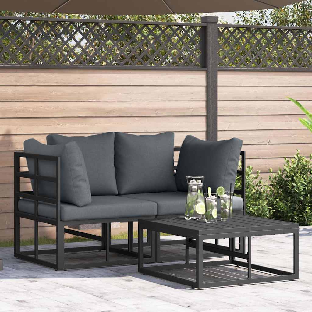 vidaXL Σετ Καναπέ Κήπου 3 pcs Μαύρο 70 x 70 x 32 εκ Αλουμίνιο