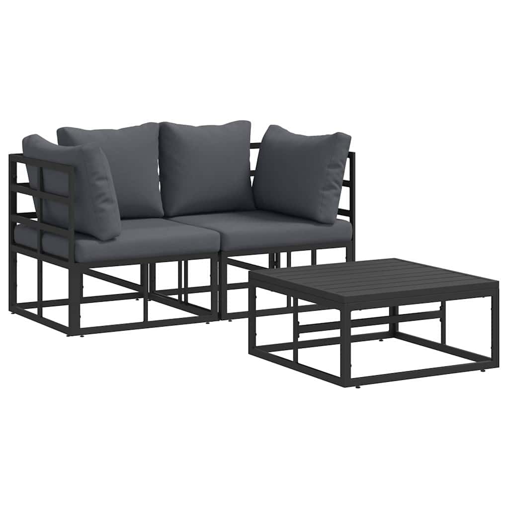 vidaXL Σετ Καναπέ Κήπου 3 pcs Μαύρο 70 x 70 x 32 εκ Αλουμίνιο