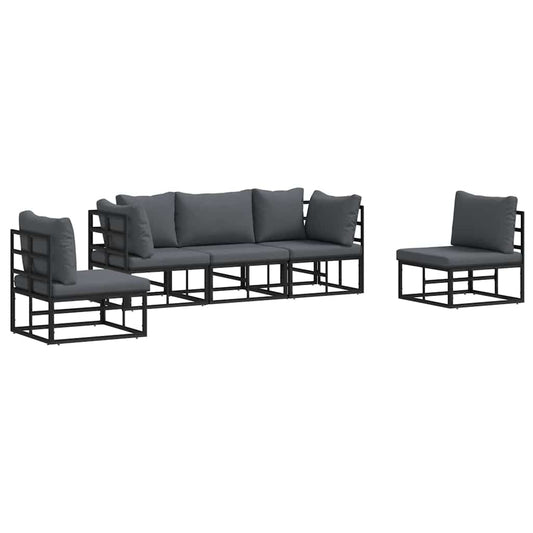 vidaXL Σετ Καναπέ Κήπου με μαξιλάρι 5 pcs Μαύρο Αλουμίνιο