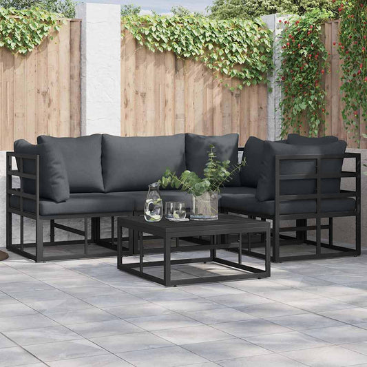 vidaXL Σετ Καναπέ Κήπου με μαξιλάρι 4 pcs Μαύρο Αλουμίνιο