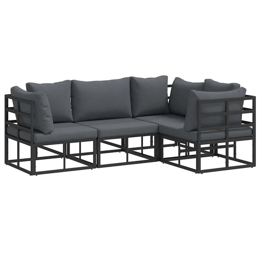 vidaXL Σετ Καναπέ Κήπου με μαξιλάρι 4 pcs Μαύρο Αλουμίνιο