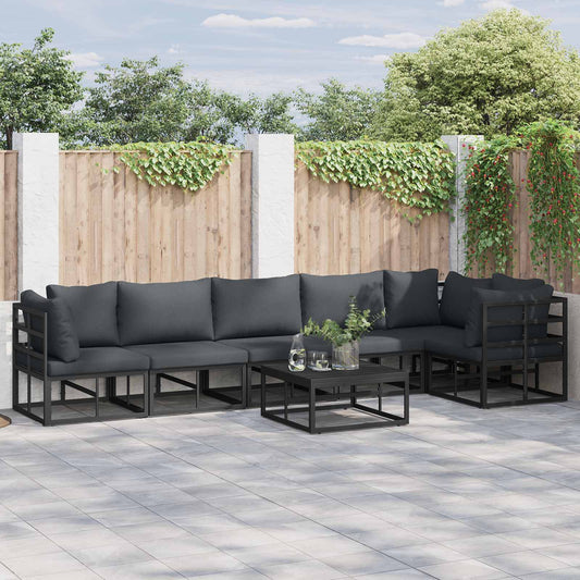 vidaXL Σετ Καναπέ Κήπου με μαξιλάρι 6 pcs Μαύρο Αλουμίνιο