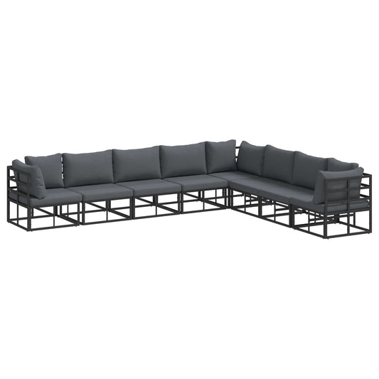 vidaXL Σετ Καναπέ Κήπου με μαξιλάρι 8 pcs Μαύρο Αλουμίνιο