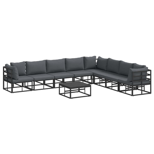 vidaXL Σετ Καναπέ Κήπου με μαξιλάρι 9 pcs Μαύρο Αλουμίνιο