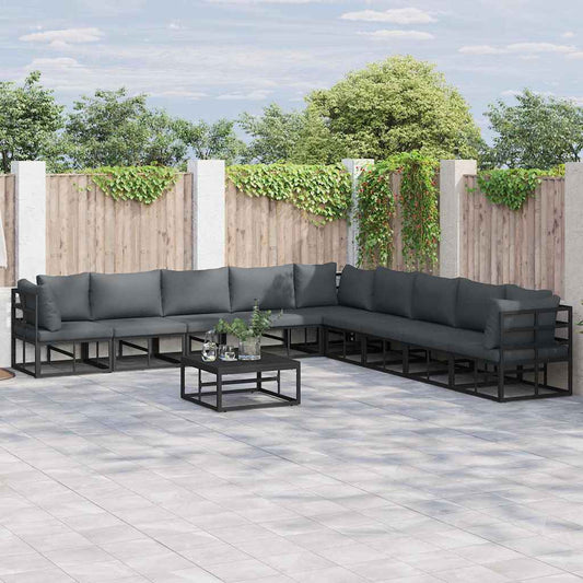 vidaXL Σετ Καναπέ Κήπου 10 pcs Μαύρο 70 x 70 x 32 εκ Αλουμίνιο