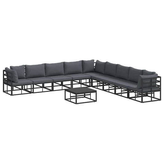 vidaXL Σετ Καναπέ Κήπου 10 pcs Μαύρο 70 x 70 x 32 εκ Αλουμίνιο
