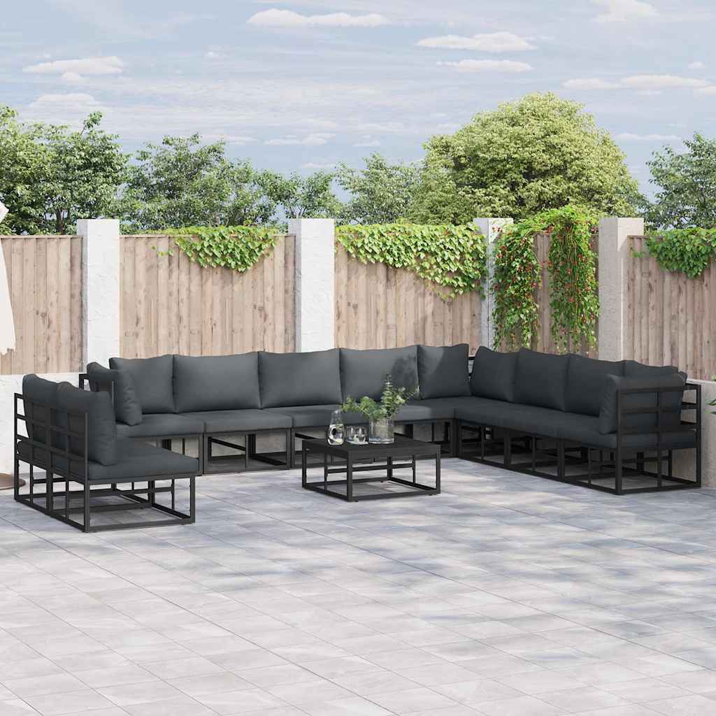 vidaXL Σετ Καναπέ Κήπου 10 pcs Μαύρο 353 x 283 x 71 εκ. Αλουμίνιο