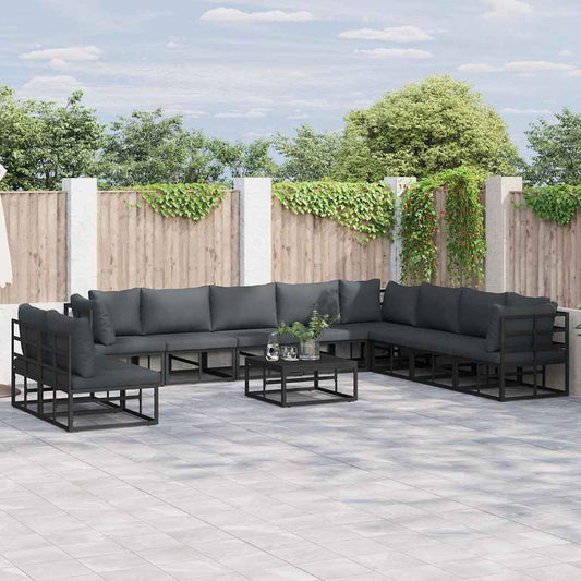 vidaXL Σετ Καναπέ Κήπου 10 pcs Μαύρο 353 x 283 x 71 εκ. Αλουμίνιο