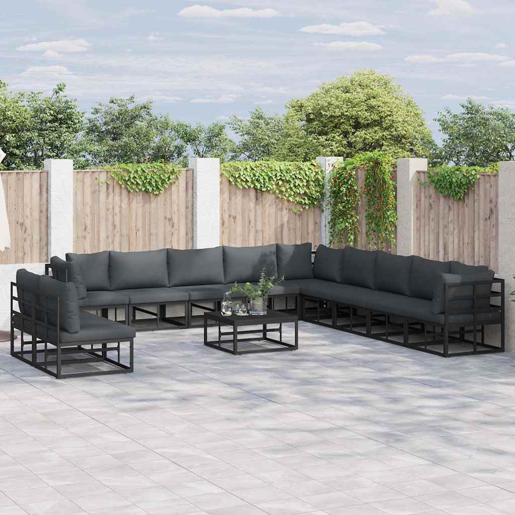 vidaXL Σετ Καναπέ Κήπου 11 pcs Μαύρο 70 x 70 x 32 εκ. Αλουμίνιο