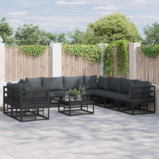 vidaXL Σετ Καναπέ Κήπου 10 pcs Μαύρο 70 x 70 x 32 εκ Αλουμίνιο
