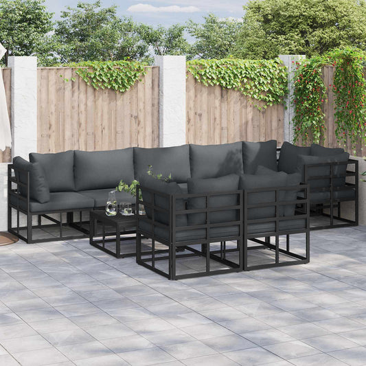 vidaXL Σετ Καναπέ Κήπου με μαξιλάρι 8 pcs Μαύρο Αλουμίνιο