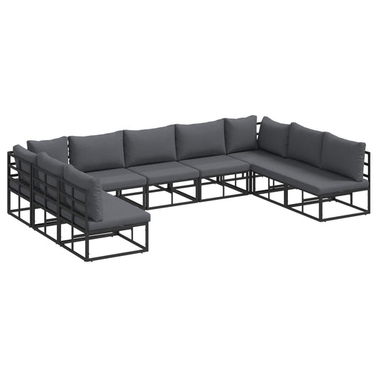 vidaXL Σετ Καναπέ Κήπου με μαξιλάρι 9 pcs Μαύρο Αλουμίνιο