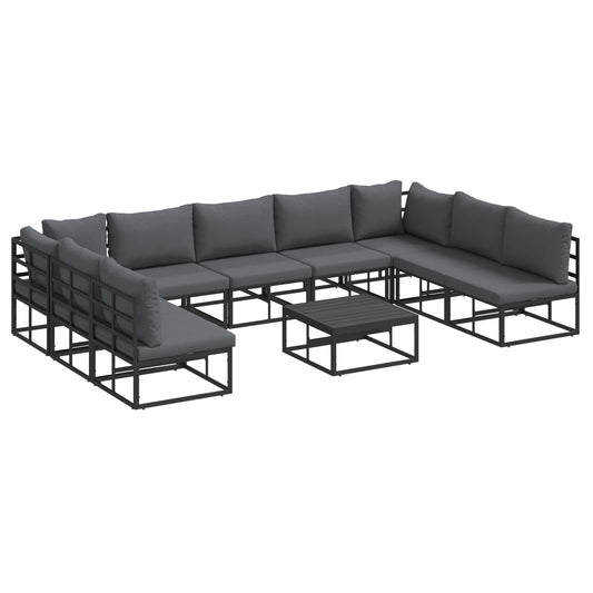 vidaXL Σετ Καναπέ Κήπου με μαξιλάρι 10 pcs Μαύρο Αλουμίνιο