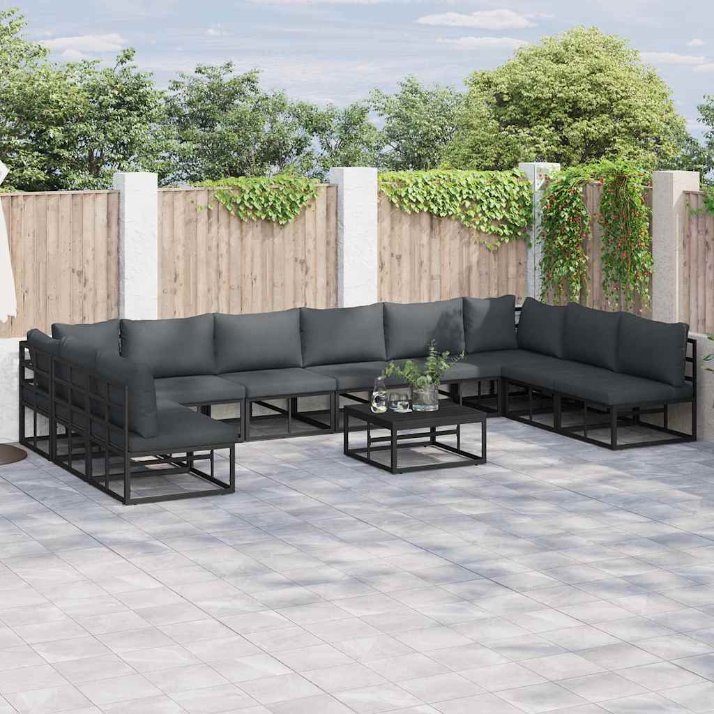 vidaXL Σετ Καναπέ Κήπου 11 pcs Μαύρο 70 x 70 x 32 εκ Αλουμίνιο
