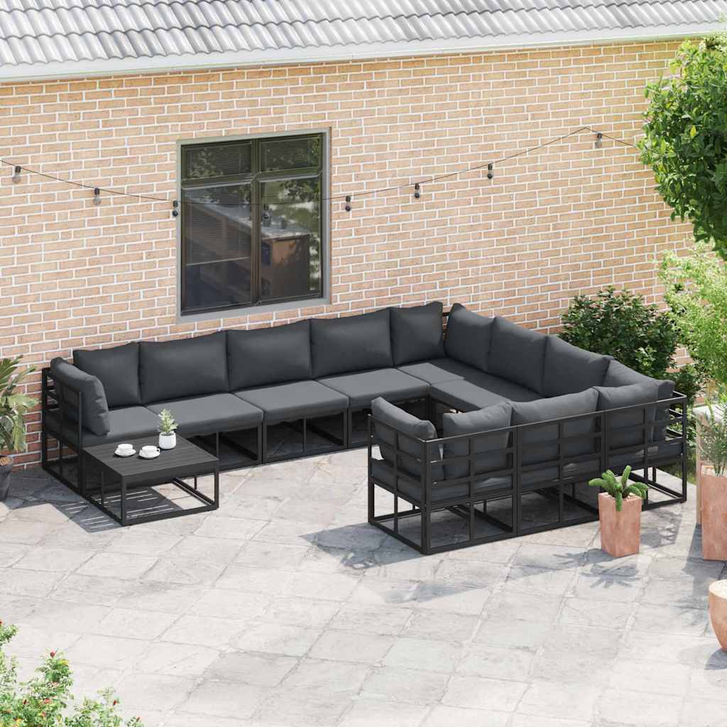 vidaXL Σετ Καναπέ Κήπου 10 pcs Μαύρο 423 x 213 x 71 εκ Αλουμίνιο