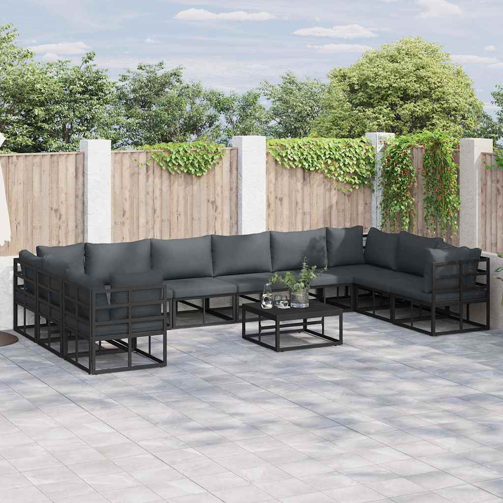 vidaXL Σετ Καναπέ Κήπου 11 pcs Μαύρο 70 x 70 x 32 εκ Αλουμίνιο