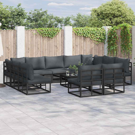 vidaXL Σετ Καναπέ Κήπου 11 pcs Μαύρο 353 x 211.5 x 71 εκ Αλουμίνιο