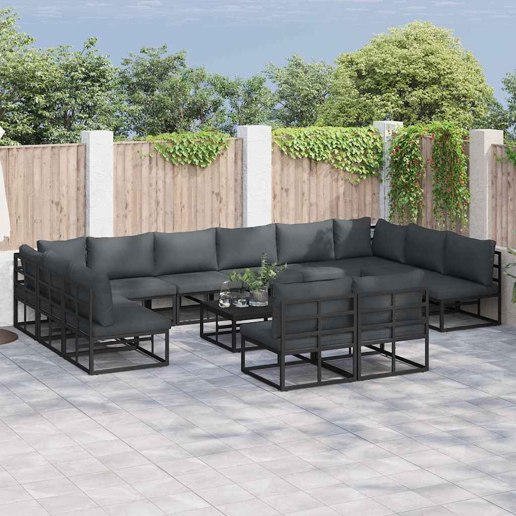 vidaXL Σετ Καναπέ Κήπου 12 pcs Μαύρο 423 x 211.5 x 71 εκ Αλουμίνιο