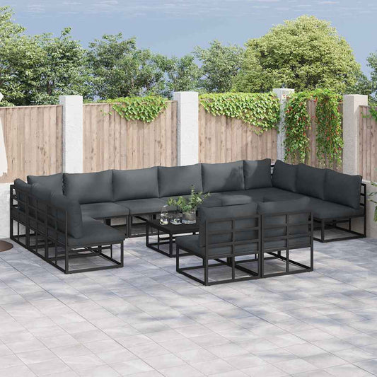 vidaXL Σετ Καναπέ Κήπου 12 pcs Μαύρο 423 x 211.5 x 71 εκ Αλουμίνιο