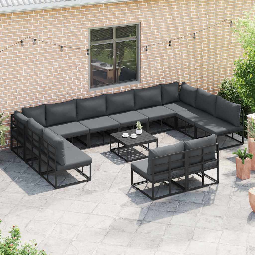 vidaXL Σετ Καναπέ Κήπου 12 pcs Μαύρο 423 x 211.5 x 71 εκ Αλουμίνιο