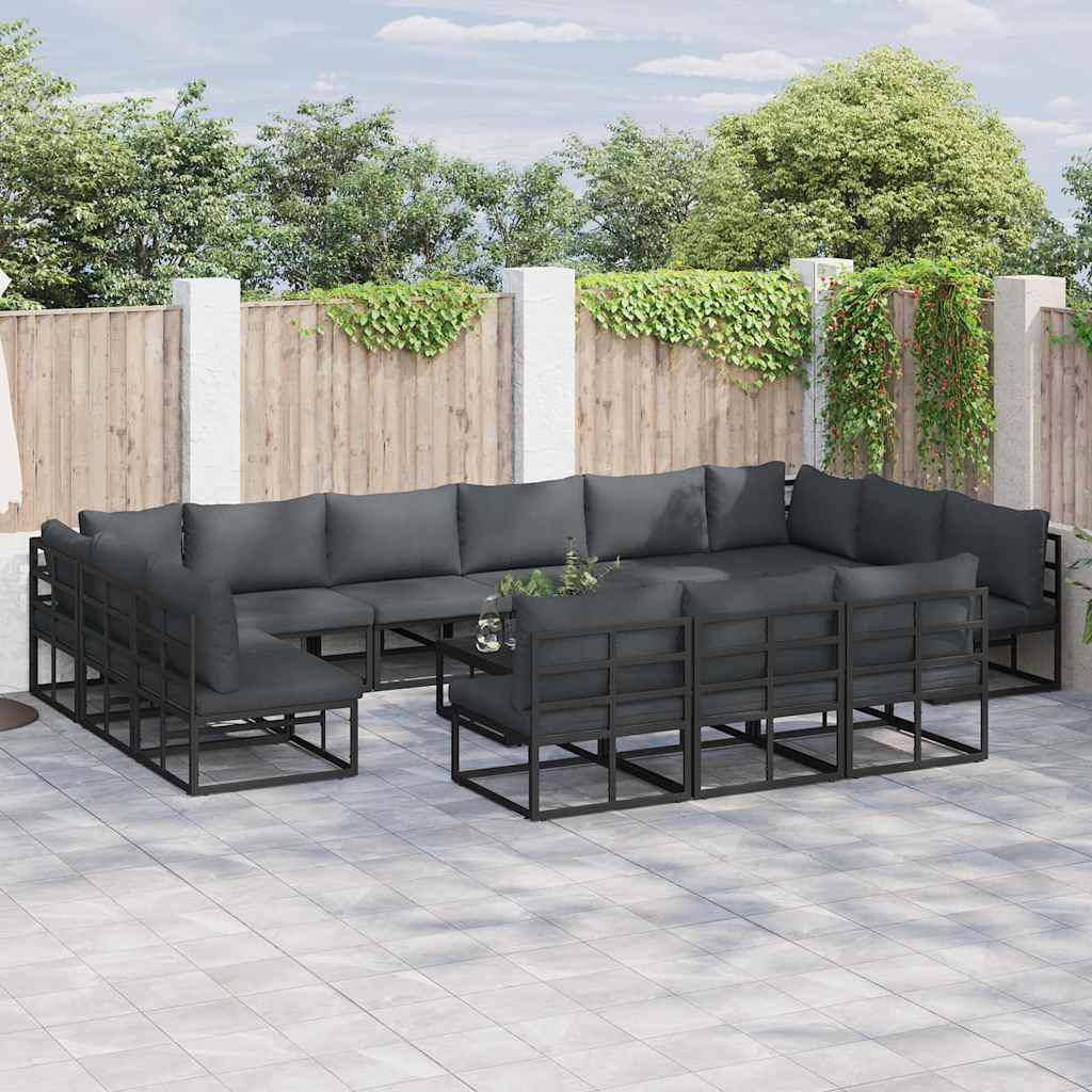 vidaXL Σετ Καναπέ Κήπου με μαξιλάρι με μαξιλάρι 13 pcs Μαύρο Αλουμίνιο