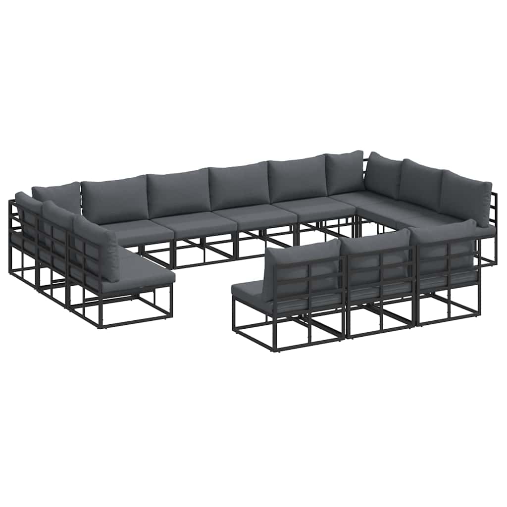 vidaXL Σετ Καναπέ Κήπου με μαξιλάρι με μαξιλάρι 13 pcs Μαύρο Αλουμίνιο
