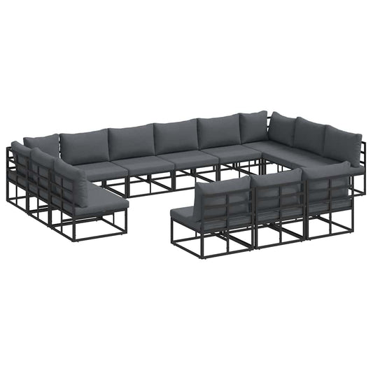 vidaXL Σετ Καναπέ Κήπου με μαξιλάρι με μαξιλάρι 13 pcs Μαύρο Αλουμίνιο
