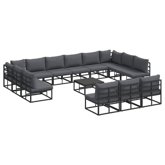 vidaXL Σετ Καναπέ Κήπου με μαξιλάρι με μαξιλάρι 14 pcs Μαύρο Αλουμίνιο