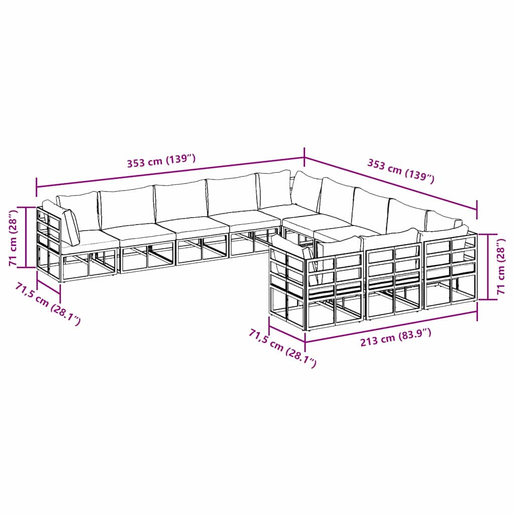 vidaXL Σετ Καναπέ Κήπου 11 pcs Μαύρο 70 x 70 x 32 εκ Αλουμίνιο