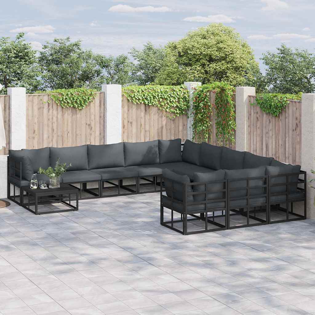 vidaXL Σετ Καναπέ Κήπου 12 pcs Μαύρο 70 x 70 x 32 εκ Αλουμίνιο