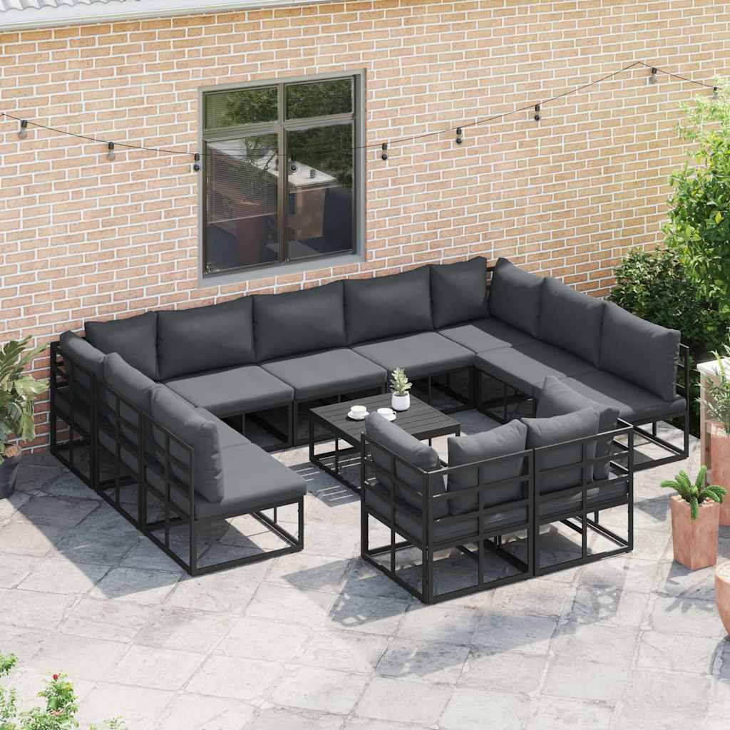 vidaXL Σετ Καναπέ Κήπου 12 pcs Μαύρο 70 x 70 x 32 εκ Αλουμίνιο