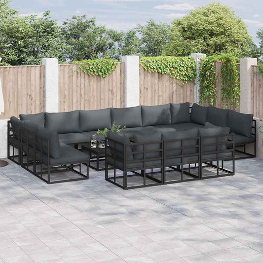 vidaXL Σετ Καναπέ Κήπου 14 pcs Μαύρο 70 x 70 x 32 εκ Αλουμίνιο