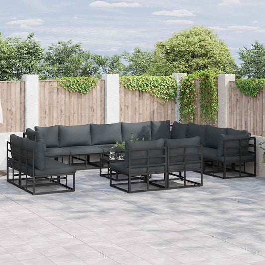 vidaXL Σετ Καναπέ Κήπου 12 pcs Μαύρο 353 x 283 x 71 εκ. Αλουμίνιο