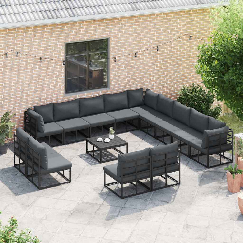 vidaXL Σετ Καναπέ Κήπου 13 pcs Μαύρο 353 x 353 x 71 εκ Αλουμίνιο