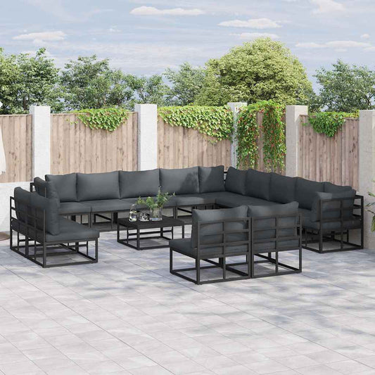 vidaXL Σετ Καναπέ Κήπου 14 pcs Μαύρο 70 x 70 x 32 εκ Αλουμίνιο