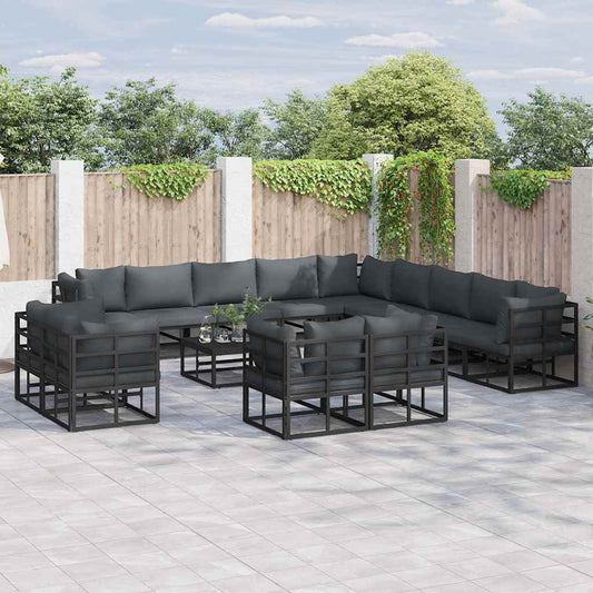 vidaXL Σετ Καναπέ Κήπου 13 pcs Μαύρο 353 x 353 x 71 εκ. Αλουμίνιο