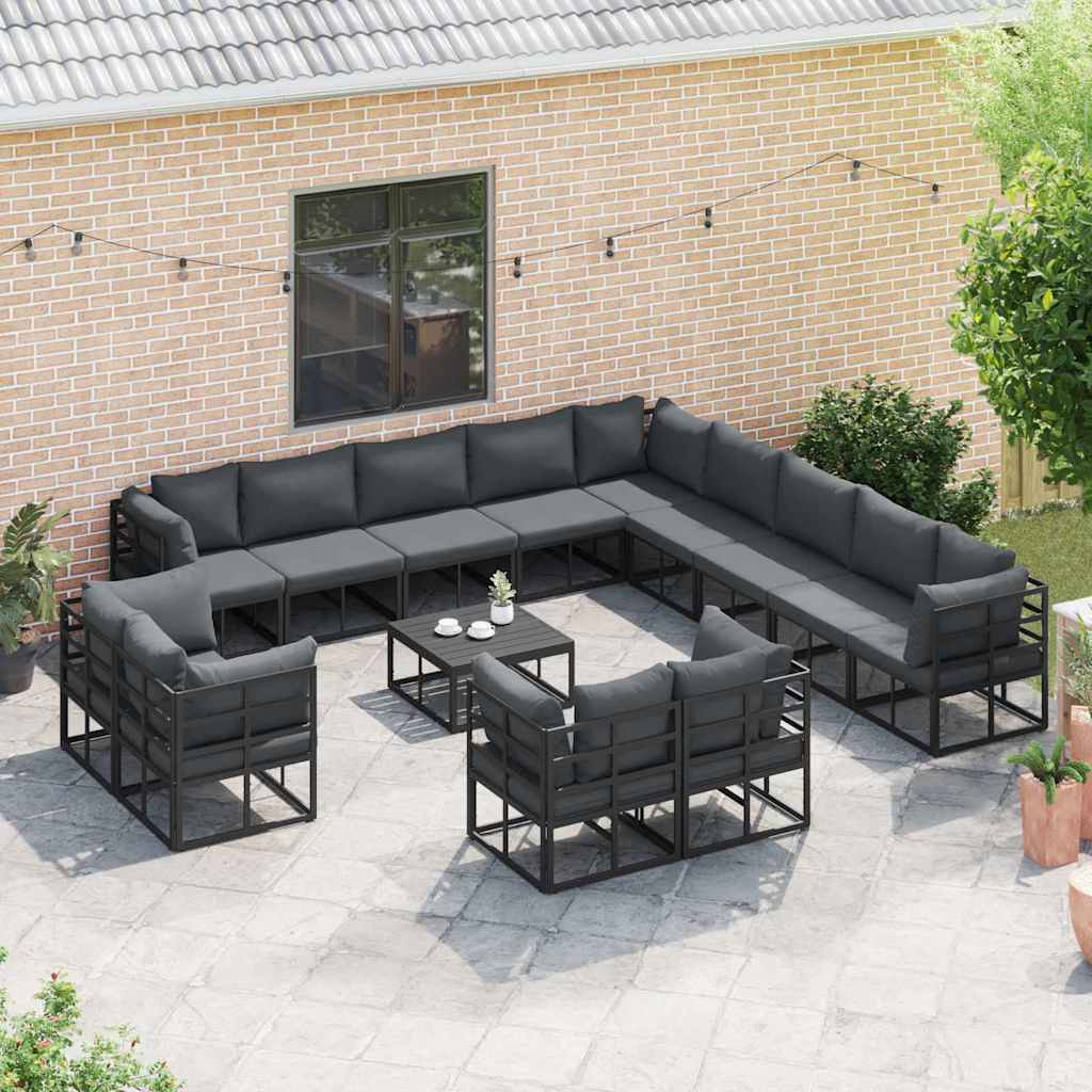 vidaXL Σετ Καναπέ Κήπου 14 pcs Μαύρο 70 x 70 x 32 εκ Αλουμίνιο