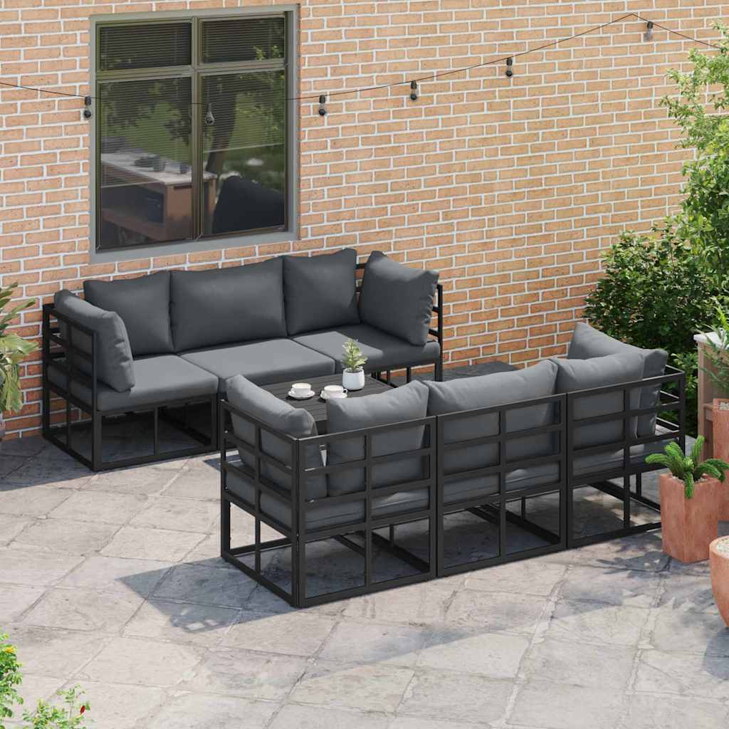 vidaXL Σετ Καναπέ Κήπου 7 pcs Μαύρο Αλουμίνιο