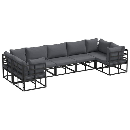 vidaXL Σετ Καναπέ Κήπου με μαξιλάρι 7 pcs Μαύρο Αλουμίνιο