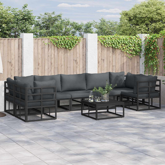 vidaXL Σετ Καναπέ Κήπου με μαξιλάρι 8 pcs Μαύρο Αλουμίνιο
