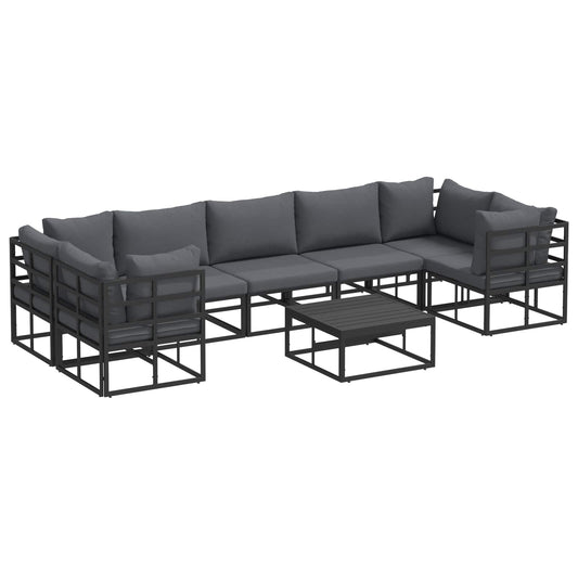 vidaXL Σετ Καναπέ Κήπου με μαξιλάρι 8 pcs Μαύρο Αλουμίνιο